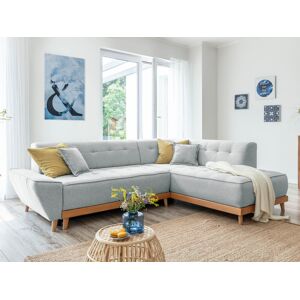 BestMobilier Daisy canapé d'angle convertible avec coffre en tissu structuré 5 places droit Gris clair