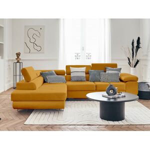 Best Mobilier Pablo canape d'angle gauche 5 places convertible avec coffre et tetieres reglables en velours Jaune