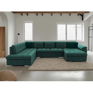 BestMobilier Chuck canapé panoramique XXL convertible avec coffre 7 places style contemporain gauche Bleu canard