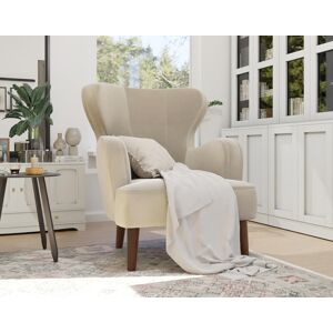 Lisa Design Jaudy fauteuil en velours pieds en bois Beige