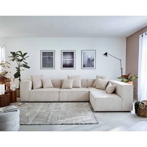 Lisa Design Colombine canapé modulable d'angle droit 5 places en velours côtelé Beige - Publicité