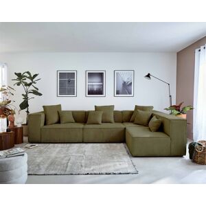 Lisa Design Colombine canapé modulable d'angle droit 5 places en velours côtelé Vert - Publicité