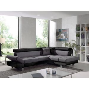 BestMobilier Lisbona Canapé d'angle droit convertible 5 places avec têtières Noir / Gris