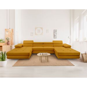 Best Mobilier Pablo canape panoramique en U 7 places convertible avec coffres et tetieres reglables en velours Jaune