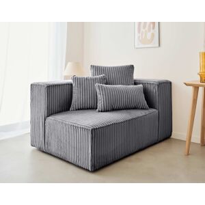 Lisa Design Colombine module d'assise droit en velours côtelé grosses côtes Gris