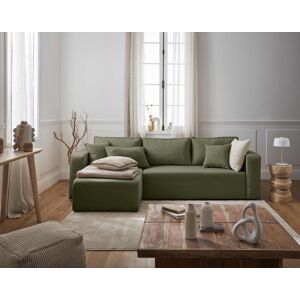 Best Mobilier Topaze canapé d'angle réversible 4 places convertible avec coffre en tissu Vert - Publicité