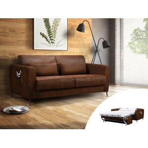 Lisa Design Allan canapé 3 places convertible couchage quotidien matelas 12 cm en microfibre Marron