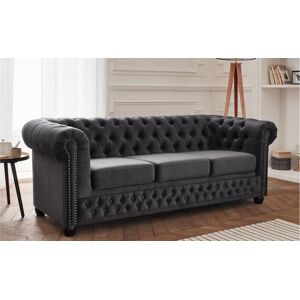 Lisa Design William canapé Chesterfield 3 places en velours Gris foncé