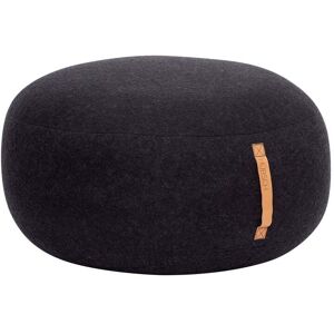 Hübsch Interior - Pouf avec poignée en cuir, Ø 75 x H 35 cm, gris foncé