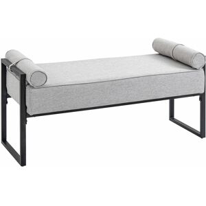 HOMCOM Banc banquette design contemporain 2 coussins traversins piètement acier noir tissu aspect lin gris - Gris - Publicité