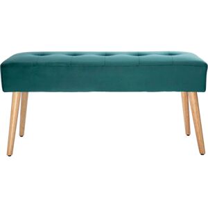 MILIBOO Banc scandinave capitonné en tissu velours bleu pétrole et bois clair L95 cm guesta - Bleu pétrole - Publicité