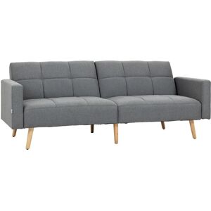 HOMCOM Canapé convertible 2 places design scandinave dossier inclinable 3 positions piètement bois tissu aspect lin gris - Publicité