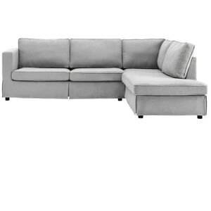 SANS MARQUE Canapé d'angle droit 4 places - Tissu gris déhoussable - Pieds en bois - l 258 x p 86 x h 90 cm - juana - Publicité