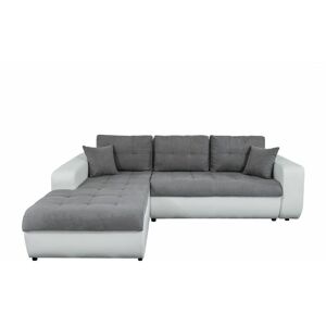 Loungitude - Canapé d'Angle suzie Convertible en Simili et Microfibre - Angle Gauche, Blanc et Gris - Gris/blanc - Publicité