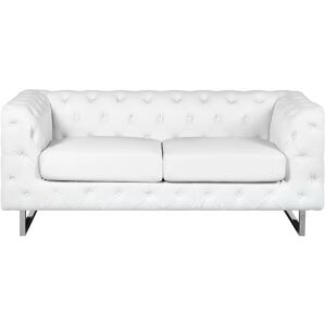 Canapé Fixe 2 Places Style Chesterfield Capitonnés en Cuir pu Blanc avec Pieds en Acier Inox Top Tendance pour Salon Chic et Glamour Beliani Argenté - Publicité