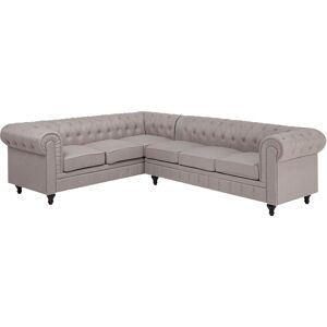 BELIANI Canapé d'Angle à Droite en Tissu Beige Housse Amovible Assise Large Chesterfield - Publicité