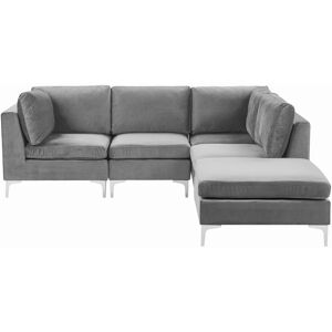 Canapé d'Angle Modulable Côté Gauche 4 Places en Velours Gris avec Pouf Ottoman Look Tendance et Qualité pour Salon Moderne et Glamour Beliani Gris - Publicité