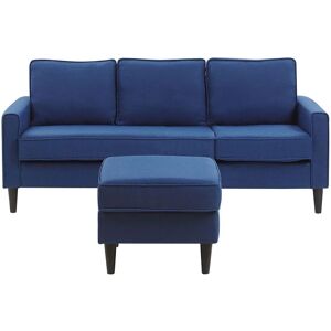 Canapé Fixe 3 Places en Tissu Bleu avec Pouf Ottoman Confortable pour Salon au Design Moderne Beliani Noir - Publicité
