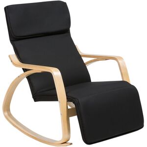 Fauteuil à Bascule Relax en Tissu Noir et Bois Clair avec Repose-pied Réglable et Appui-tête pour Salon au Style Moderne Beliani - Publicité