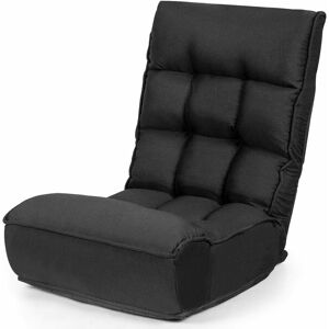 Chaise Pliable de Sol Relax - Dossier à 4 Position Réglable 90°-150° en Tissu de Lin de Style Jabonais Noir - Costway - Publicité