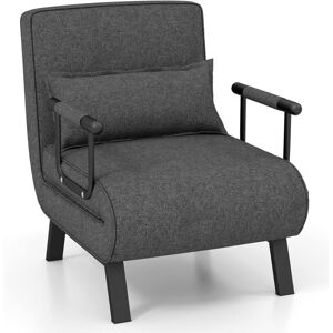 Fauteuil Convertible à Lit 1 Place, Fauteuil de Salon 4-en-1, Dossier Réglable en 6 Positions avec Oreiller Gris Foncé - Costway - Publicité