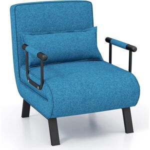 Fauteuil Convertible à Lit 1 Place, Fauteuil de Salon 4-en-1, Dossier Réglable en 6 Positions avec Oreiller Bleu - Costway - Publicité