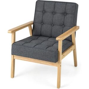 Costway - Fauteuil de Salon 1 Place avec Cadre en Bois d'Hévéa & Tissu Respirant, Fauteuil Scandinave Rembourré Boutonné pour Chambre, Bureau, Salle - Publicité