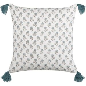 BELIANI Coussin Décoratif en Coton Motif Floral Blanc et Bleu 45 x 45 cm pour Salon Cornus - Publicité