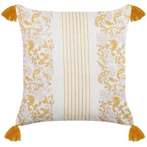 BELIANI Coussin Décoratif Impression Fait Main Motif Floral 45 x 45 cm Jaune et Blanc Biloba - Publicité