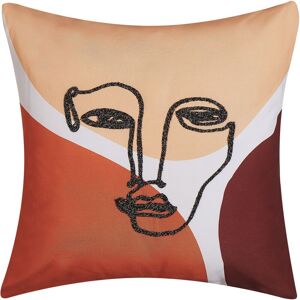 Coussin Décoratif Orange Beige et Rouge avec Dessin Visage Moderne et Design pour Canapé ou lit Beliani - Publicité
