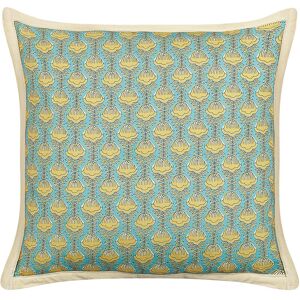 BELIANI Coussin Décoratif en Tissu de Coton Motif Fleurs 45 x 45 cm Bleu et Jaune Wakegi - Publicité