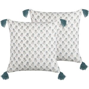 BELIANI Coussins Décoratifs en Coton Motif Floral Blanc et Bleu 45 x 45 cm Lot de 2 Cornus - Publicité