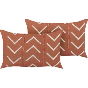 BELIANI Coussins Décoratifs en Coton à Motif Géométrique Orange 35 x 55 cm Lot de 2 Albium - Publicité