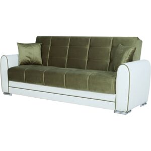 Dmora - Canapé Dgirou, Canapé conteneur 3 places en éco-cuir et tissu, Canapé de salon en tissu rembourré avec ouverture clic-clac, 220x84h91 cm, Blanc et Gris Foncé - Publicité