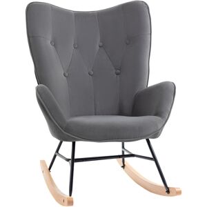 Homcom - Fauteuil à bascule oreilles rocking chair grand confort accoudoirs assise dossier garnissage mousse haute densité aspect velours anthracite - Publicité