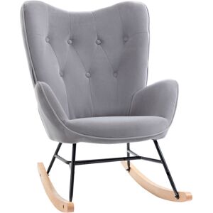 Homcom - Fauteuil à bascule oreilles rocking chair grand confort accoudoirs assise dossier garnissage mousse haute densité aspect velours gris - Gris - Publicité