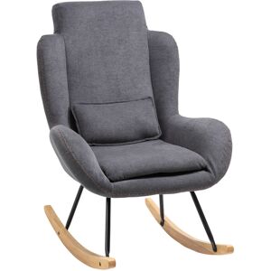 Homcom - Fauteuil à bascule oreilles rocking chair grand confort accoudoirs assise dossier garnissage mousse haute densité lin gris - Publicité