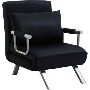 HOMCOM Fauteuil chauffeuse canapé-lit convertible 1 place déhoussable grand confort coussin pieds accoudoirs métal suède noir - Noir - Publicité