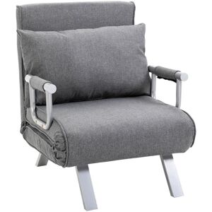 HOMCOM Fauteuil chauffeuse canapé-lit convertible 1 place déhoussable grand confort coussin pieds accoudoirs métal lin gris clair - Gris clair - Publicité