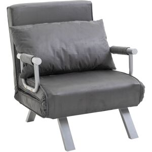 HOMCOM Fauteuil chauffeuse canapé-lit convertible 1 place déhoussable grand confort coussin pieds accoudoirs métal suède gris - Gris - Publicité