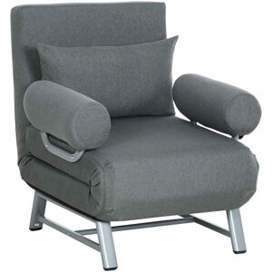 HOMCOM Fauteuil chauffeuse canapé-lit convertible inclinable 1 place grand confort coussin lombaires accoudoirs piètement métal lin gris foncé - Gris - Publicité