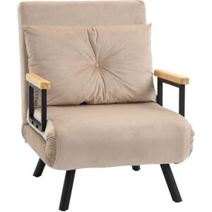 HOMCOM Fauteuil convertible 3 en 1 chauffeuse lit 1 place dossier réglable 5 positions, accoudoirs en bois et coussin, tissu effet velours, beige - Publicité