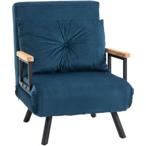 HOMCOM Fauteuil convertible 3 en 1 chauffeuse lit 1 place dossier réglable 5 positions, accoudoirs en bois et coussin, tissu effet velours, bleu - bleu - Publicité