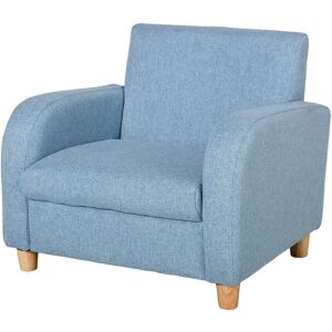 HOMCOM Fauteuil enfant design scandinave grand confort accoudoirs assise dossier garnissage mousse haute densité piètement bois caoutchouc lin bleu - Bleu - Publicité