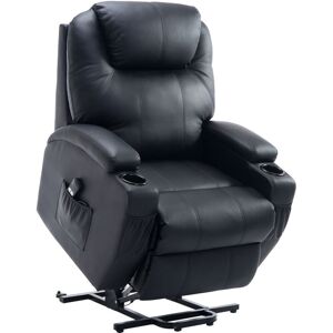 HOMCOM Fauteuil releveur électrique fauteuil de relaxation inclinable repose-pied relevable grand confort télécommande revêtement synthétique noir - Noir - Publicité