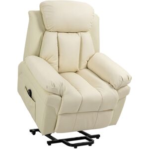 HOMCOM Fauteuil releveur inclinable avec repose-pied ajustable - fauteuil de relaxation électrique - revêtement synthétique crème - Crème - Publicité