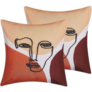 2 Coussins Décoratifs Orange Beige et Rouge avec Dessin Visage Moderne et Design pour Canapé ou lit Beliani - Publicité