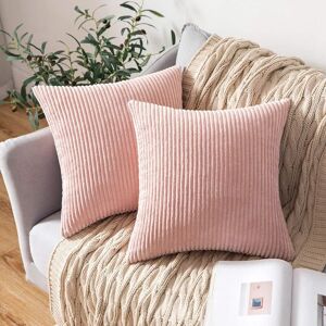 INEASICER Lot de 2 Decorative Housse de Coussin en Velours Côtelé Canapé Taie d'oreiller Douce pour Maison Salon Chambre Clic Clac 45x45cm Rose - Publicité