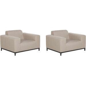 Lot de 2 Fauteuils de Jardin pour Intérieur ou Extérieur en Tissu Beige avec Piétement Noir Assise Confortable et Élégance Intemporelle Beliani - Publicité