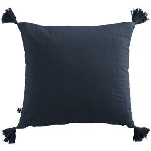 Altobuy - ourea - Coussin Déhoussable 40x40cm avec Pompons Gaze de Coton Minuit - Bleu - Publicité